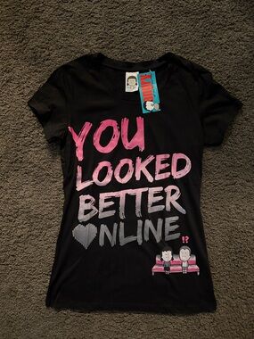YOU LOOKED BETTER ONLINE Graphic Tee - Black with Pink & Gray Print